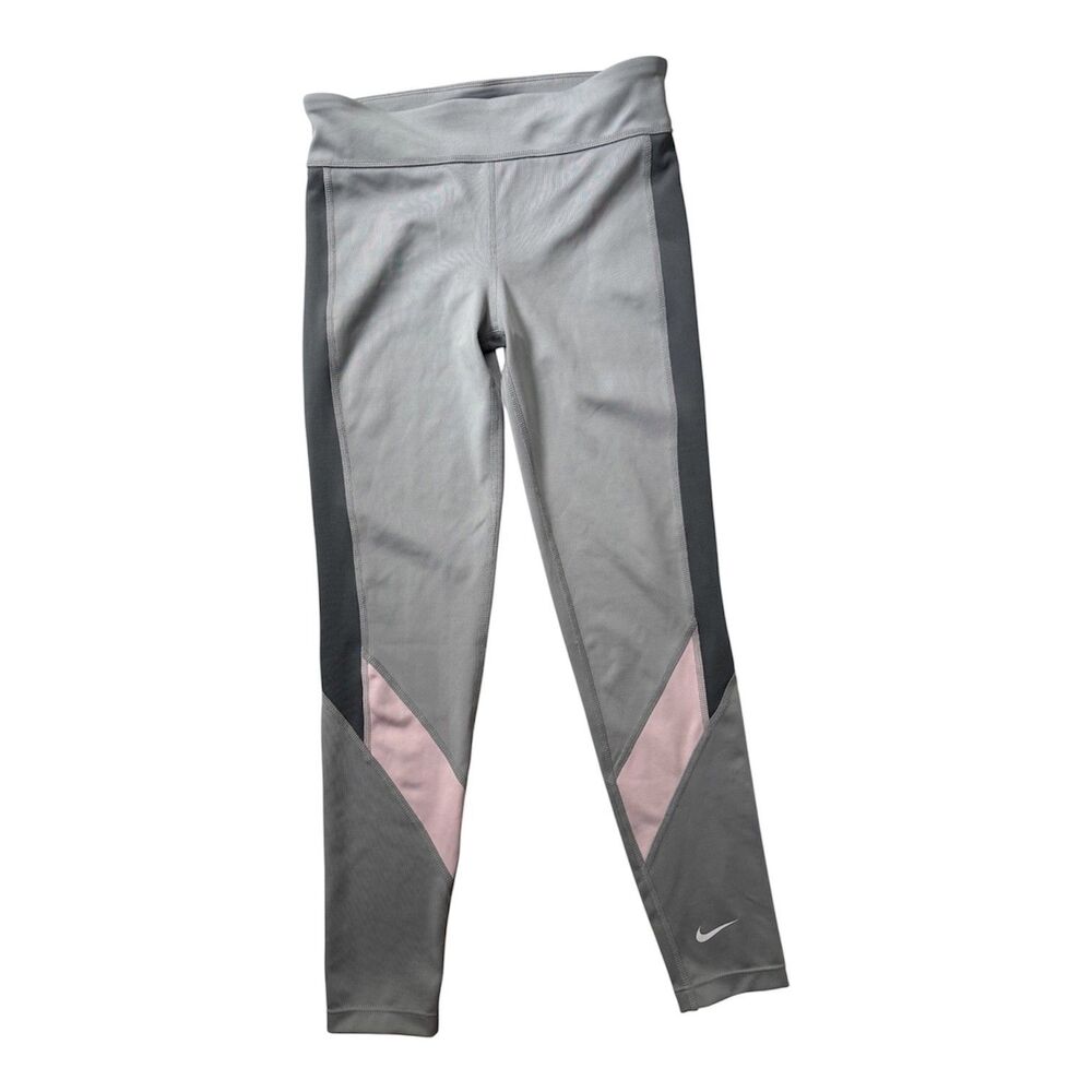 Nike Dri-FIT One Girls Leggings Gray Pink Colorblock Size M